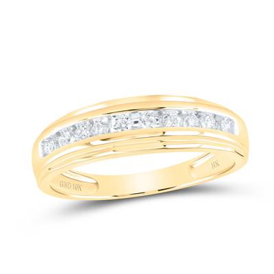 10k Yellow Gold Round Diamond Wedding Channel-Set Band 1/5 Ctw 