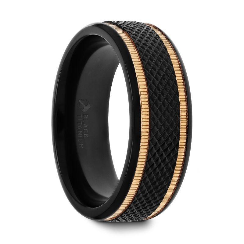 Black Titanium Wedding Band w/ Gold Milgrain 