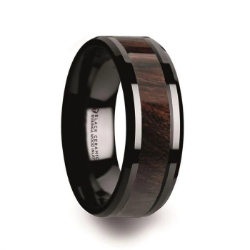 Ceramic Wedding Band w/ Bubingo Wood Inlay 