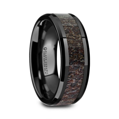 Ceramic Wedding Band w/ Deer Antler Inlay 