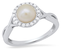 Cultured Pearl & Diamond Halo Ring