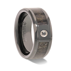 Diamond & Ceramic Wedding Band w/ Deer Antler Inlay 