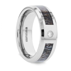 Diamond & Tungsten Wedding Band w/ Deer Antler Inlay 