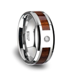 Diamond tungsten Wedding Band w/ Koa Wood Inlay 