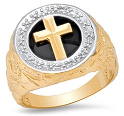 Gents Onyx & Diamond Cross Ring 