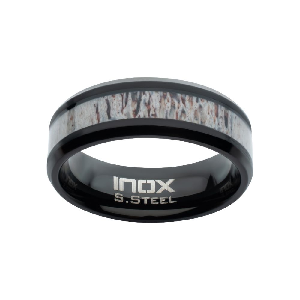 Inox Steel Band with Deer Antler Inlay 