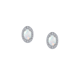 LaFonn Simulated Opal & Diamond Halo Earrings 