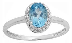 Ladies Blue Topaz & Diamond Ring 