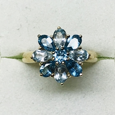 Ladies Blue Topaz Flower Ring 