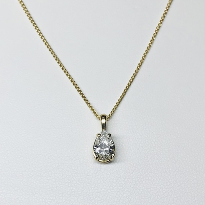 Pear Cut Diamond Pendant 14KY Gold w/ Chain 