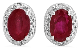 Oval Ruby & Diamond Halo Earrings 