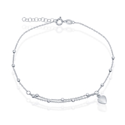 Sterling Bead & Heart Charm Anklet 