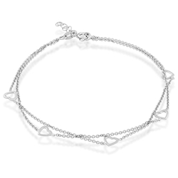 Sterling Double Strand Open Hearts Anklet 