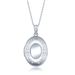 Sterling Oval Locket with DIamond Cut Border 