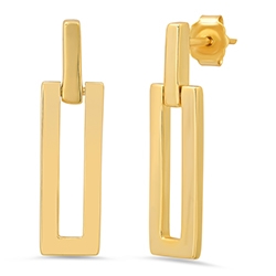 Sterling Yellow Gold Rectangle Fashion Earrings 