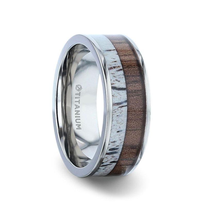 Titanium Wedding Band w/ Deer Antler & Black Walnut Inlay 