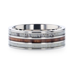 Titanium Wedding Band w./ Deer Antler & Whisky Barrel Inlay 