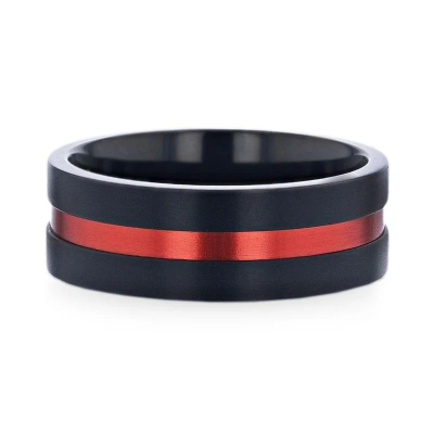 Titanium Wedding Band w/ Red Aluminum Inlay 