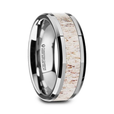 Tungsten Wedding Band w/ Deer Antler Inlay 