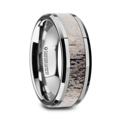 Tungsten Wedding Band w/ Deer Antler Inlay 