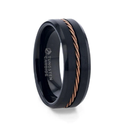 Tungsten Wedding Band w/ Rose Gold wire Inlay 