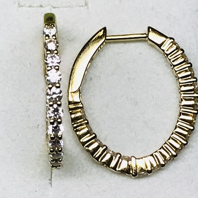 14K Yellow Gold 1CTW Inside-Out Diamond Hoop Earrings 