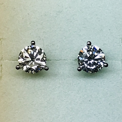 14K White Gold Martini Setting 2CTW Lab-Grown Diamond Stud Earrings 