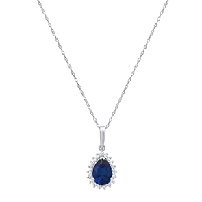 Blue Sapphire & Diamond Halo Necklace 