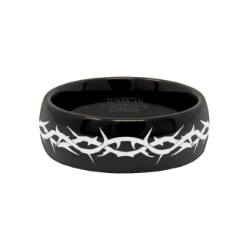 THORN CROWN Black Domed Tungsten Carbide Ring 