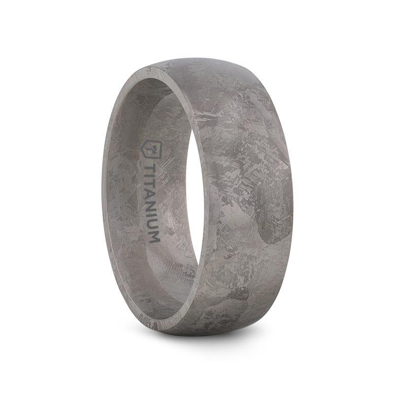 MAGELLANIC Domed Titanium Ring with Meteorite Pattern - 8mm 