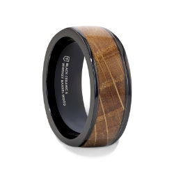 Black Ceramic Band with Whiskey Barrel Inlay 