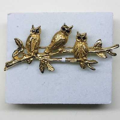 14K Yellow Gold Owl Pin 