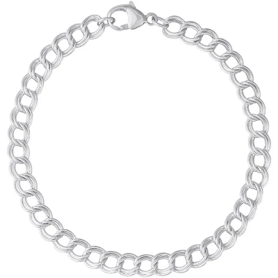 Sterling Double Link Dapped Curb Charm Bracelet 