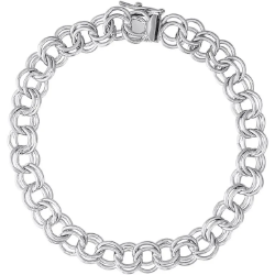 Sterling Double Link Curb Charm Bracelet 