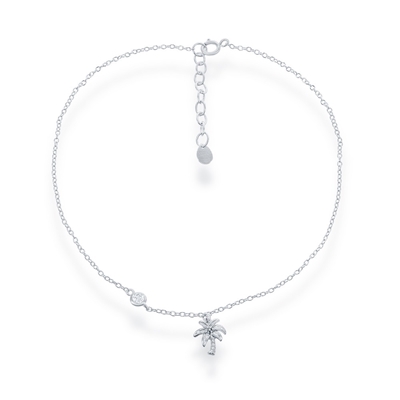 Sterling Palm Tree & CZ Anklet 