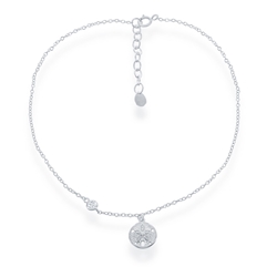 Sterling Sand Dollar & CZ Anklet 