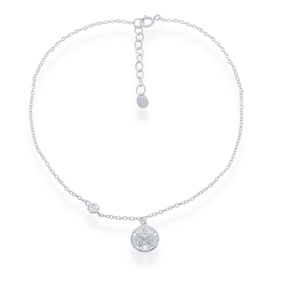 Sterling Sand Dollar & CZ Anklet 