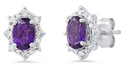 Ladies 10KT Gold Oval Amethyst & Diamond Earrings 