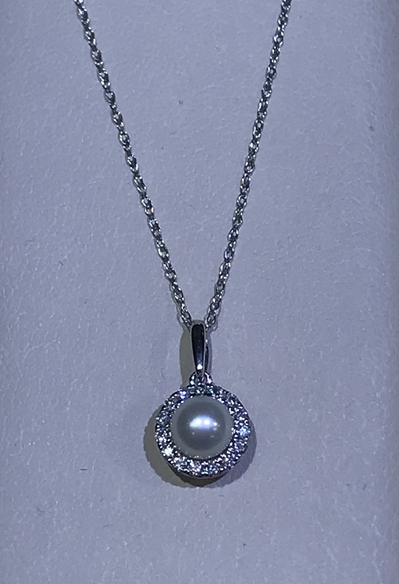 10K WG .12CTW 5MM Pearl/Diamond Necklace 