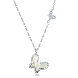 Sterling Mother of Pearl & Fresh Water Pearl Butterfly Necklace 