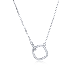 Sterling Twisted Square & Oval Pave CZ Necklace 