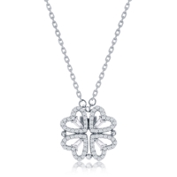 Sterling CZ Heart Shaped Flower Necklace 