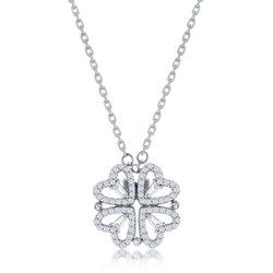 Sterling CZ Heart Shaped Flower Necklace 