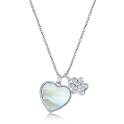 Sterling Mother of Pearl Heart & CZ Paw Necklace 