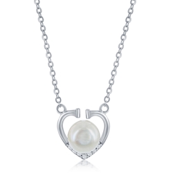 Sterling CZ and Pearl Heart Necklace 