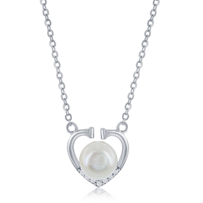 Sterling CZ and Pearl Heart Necklace 