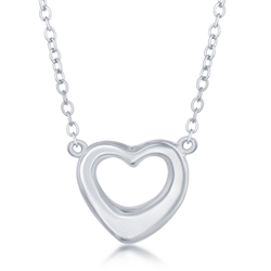 Sterling Puffed Open Heart Necklace 