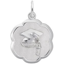 Sterling Graduation Cap Scalloped Disk Charm 