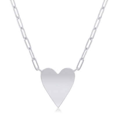 Sterling Polished Heart Paperclip Necklace 