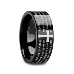 LORDS PRAYER on Black Flat Tungsten Carbide Ring 